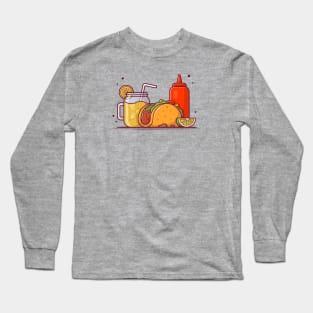 Taco Mexican Food with Lemonade and Ketchup Cartoon Vector Icon Illustration Long Sleeve T-Shirt